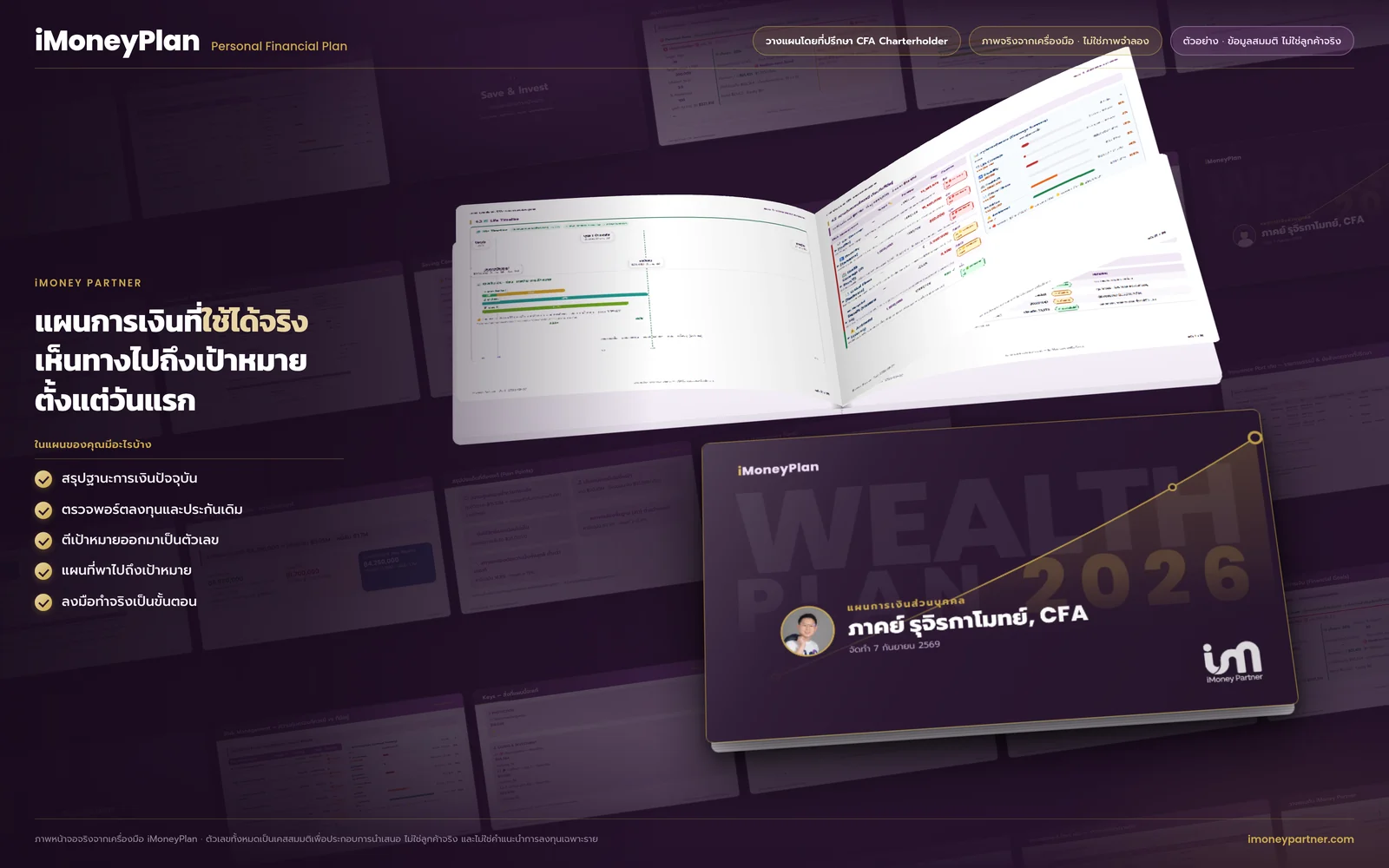 ภาพตัวอย่างแผนการเงินส่วนบุคคล iMoneyPlan — รายงานฉบับเต็มและสไลด์นำเสนอ
